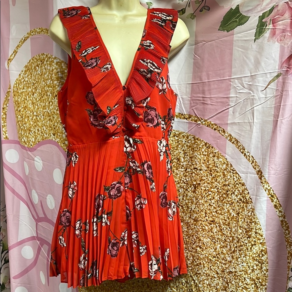 Lulu's Red Floral Jumpsuit